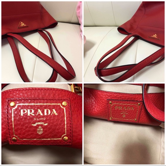 PRADA RED TOTE BAG LEATHER VGUC - - Picture 8 of 8